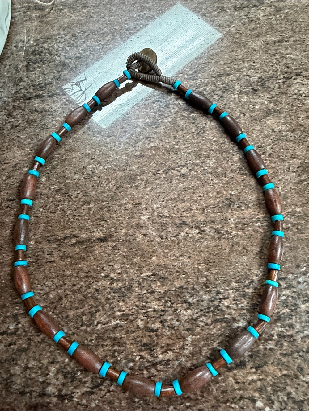 Turquoise Accent Brown Wood Beaded Necklace - Women
